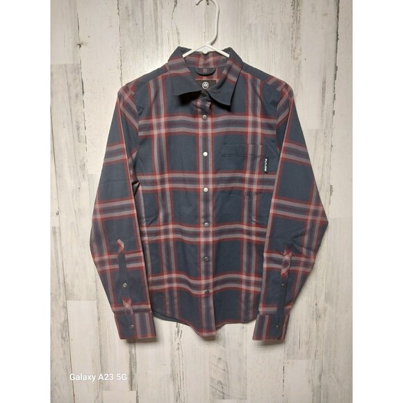Flylow Brigette Tech Flannel Shirt Womens Medium Plaid Pearl Snap Long Sleeve - Picture 1 of 7